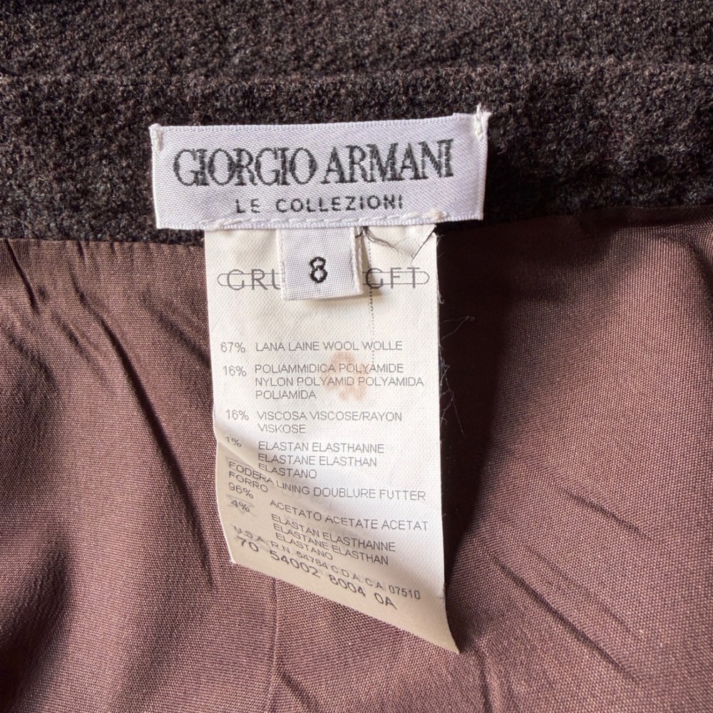 Giorgio Armani Le Collezioni Brown Wool Blend Skirt Suit Set Made in Italy 12/8 - Picture 14 of 16